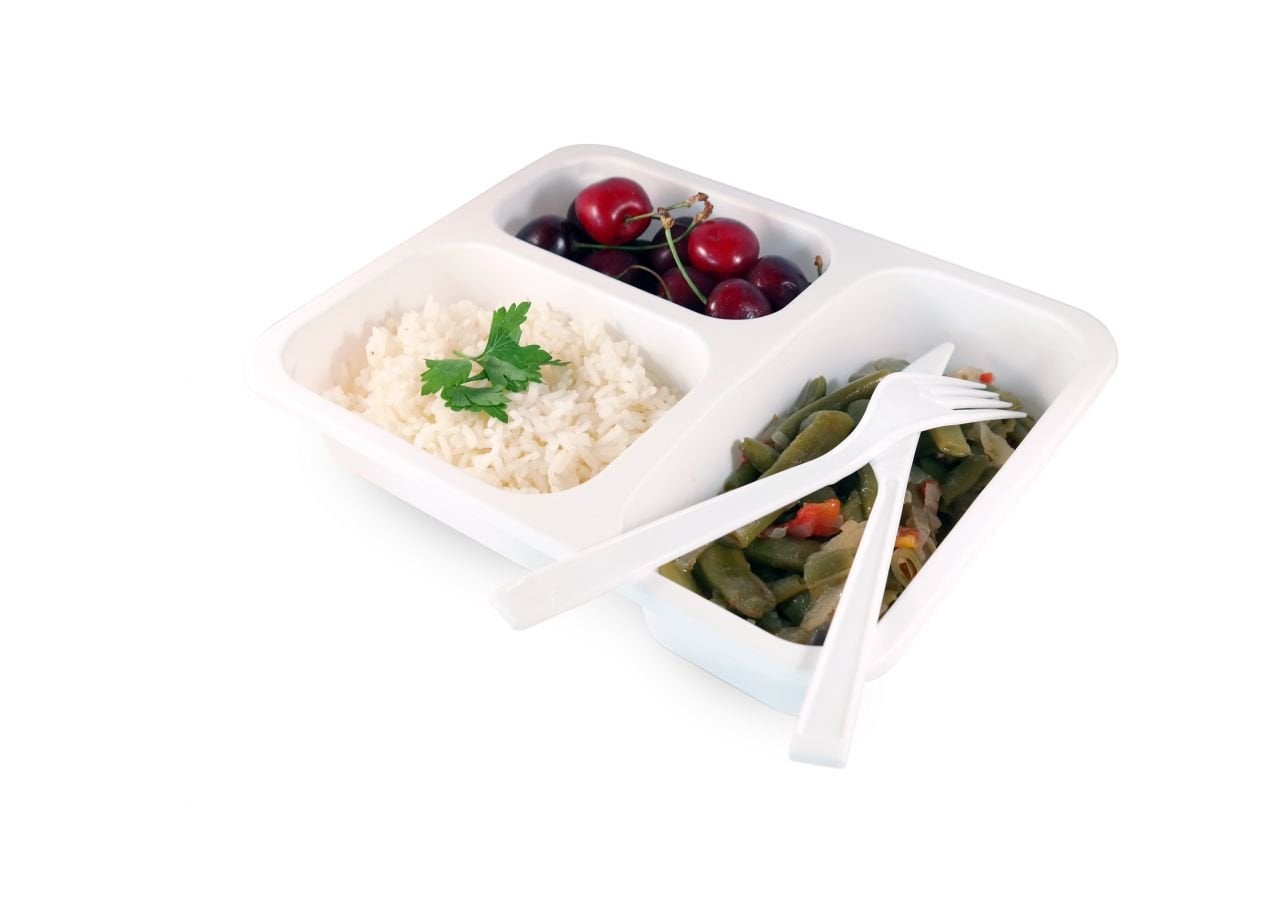 TS-227 PORSELEN BEYAZ 32 GRAM 3 BÖLMELİ YEMEK SERVİS KABI